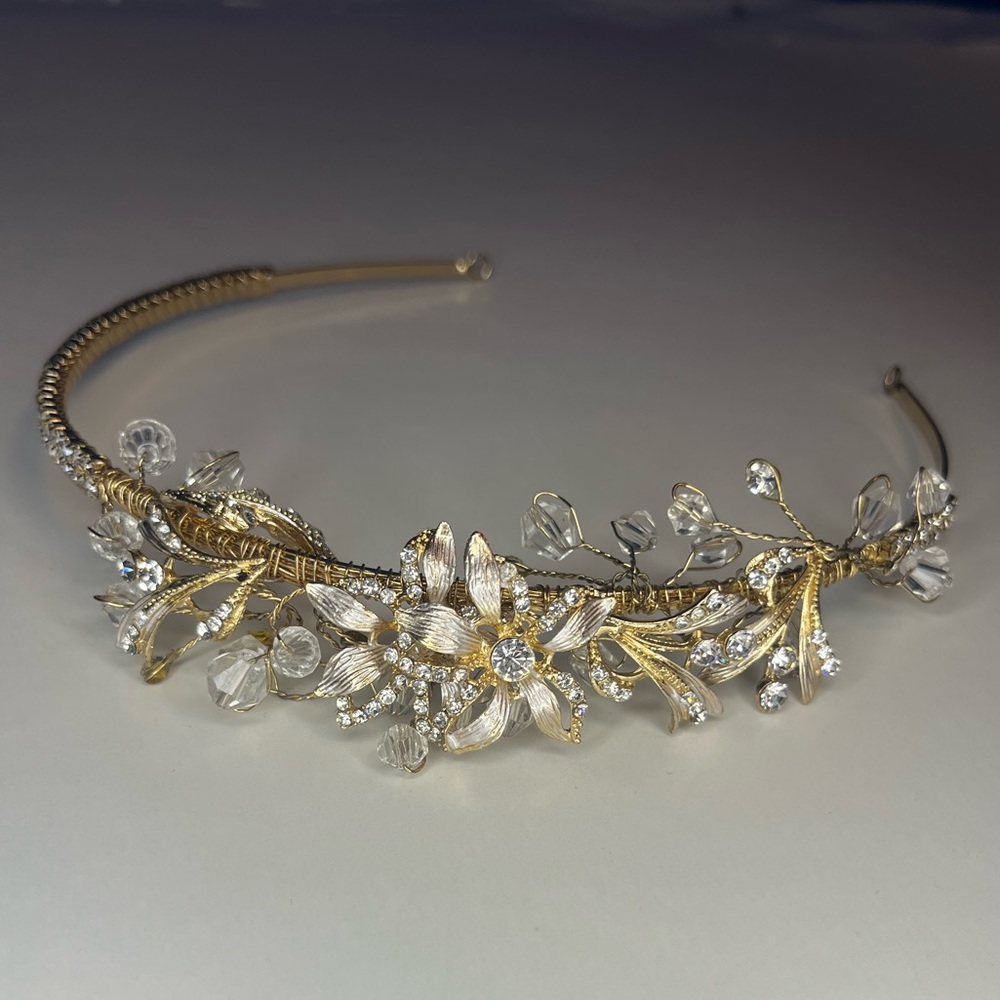 Gold Floral and Crystal Bridal Headband